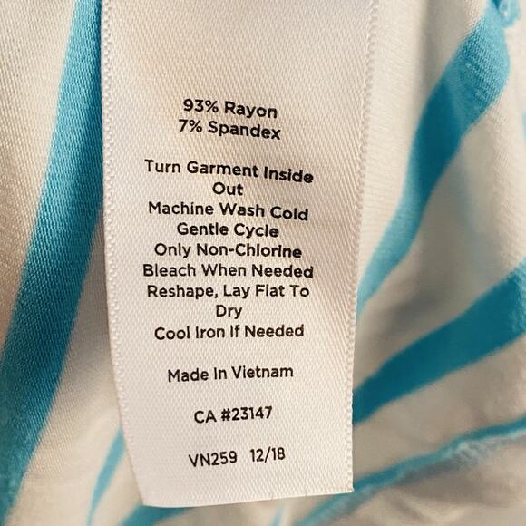 Talbots Tee 3/4 Sleeve Top Womens L Aqua White Striped Minimalist Quiet Luxury - Picture 3 of 4